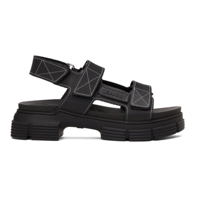 Shop Ganni Black Recycled Rubber Velcro Sandals In 099 Black