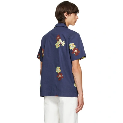 Shop Apc Navy Louis Poplin Short Sleeve Shirt In Iak Dark Navy