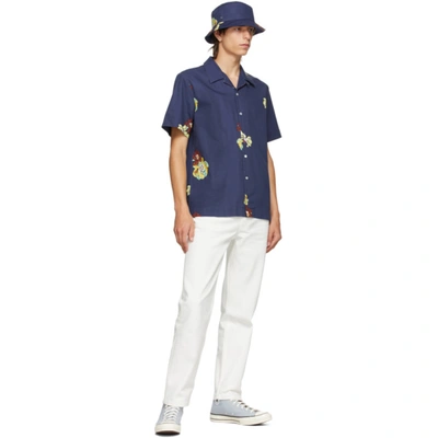 Shop Apc Navy Louis Poplin Short Sleeve Shirt In Iak Dark Navy