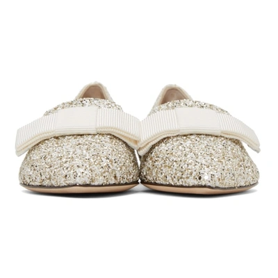 Shop Jimmy Choo Gold Infinity Glitter Gala Loafers In Moon Sand