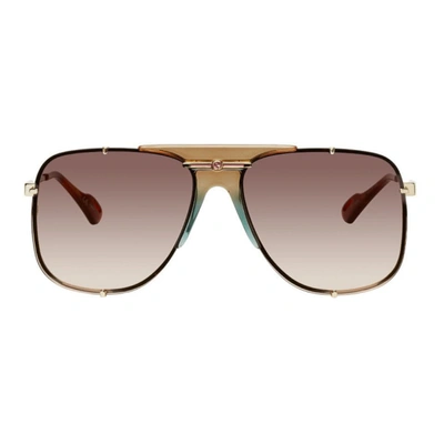 Shop Gucci Gold & Brown Gg0739 Sunglasses