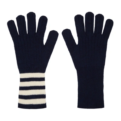 Shop Thom Browne Navy 4-bar Stripe Rib Gloves