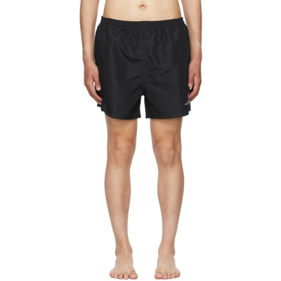 Shop Balenciaga Black Embroidered Resorts Swim Shorts