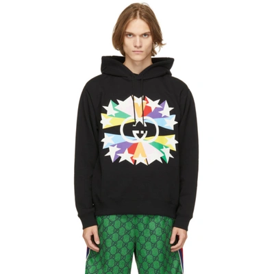 Shop Gucci Black & Multicolor Interlocking G Star Burst Hoodie In Black/multicolor