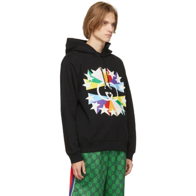 Shop Gucci Black & Multicolor Interlocking G Star Burst Hoodie In Black/multicolor