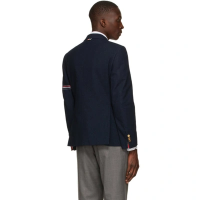 Shop Thom Browne Navy Bouclé Engineered Armband Blazer