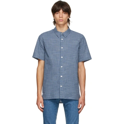 Shop Apc Navy & Grey Check Gabriel Short Sleeve Shirt In Iaj Navy