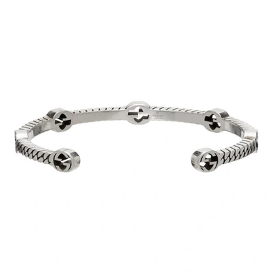 Shop Gucci Silver Thin Interlocking G Cuff Bracelet