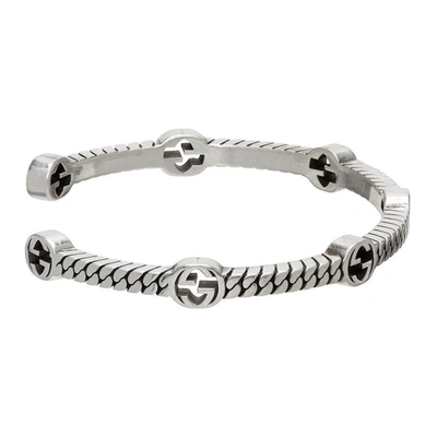 Shop Gucci Silver Thin Interlocking G Cuff Bracelet