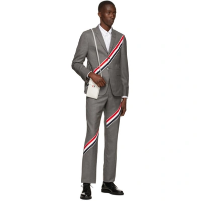 Shop Thom Browne Grey Super 120s Wool Rwb Stripe Trousers In Medium Grey