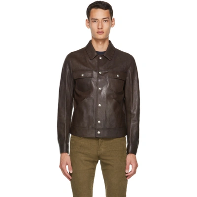 Shop Tom Ford Brown Worked Leather Western Blouson Jacket In M09 Brown
