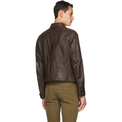 Shop Tom Ford Brown Worked Leather Western Blouson Jacket In M09 Brown