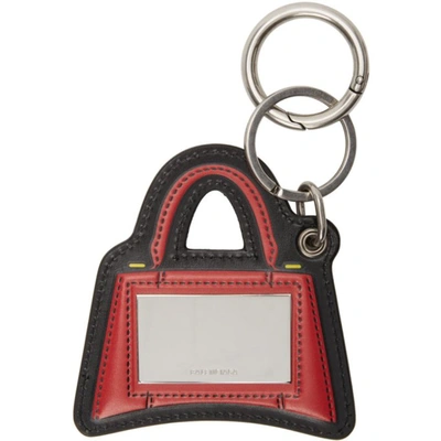 Shop Balenciaga Red & Black Hourglass Mirror Keychain In Bright Red