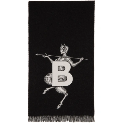 Shop Burberry Black Mythical Alphabet 'tb' Football Scarf In Black/white