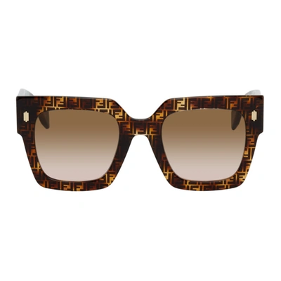 Shop Fendi Tortoiseshell 'forever ' Square Sunglasses In Gold