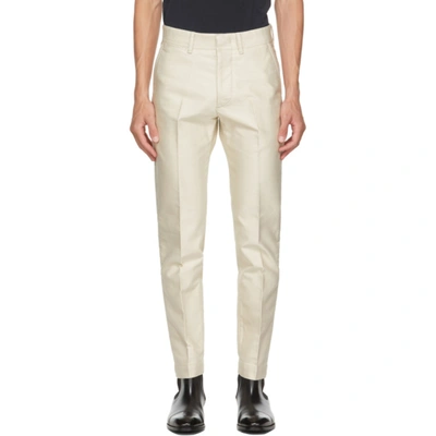 Shop Tom Ford Off-white Japanese Selvedge Military Chino Trousers In N01 Ivory