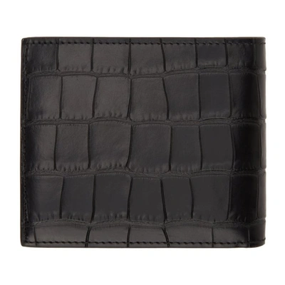 Shop Balenciaga Black Croc Square Folded Cash Coin Wallet