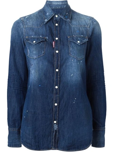 Dsquared2 Blue Denim Western Shirt In Navy