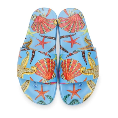 Shop Versace Blue Trésor De La Mer Slides