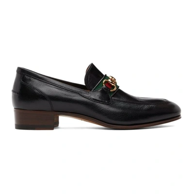 Shop Gucci Black Web Horsebit Loafers In 1060 Nero/vrv