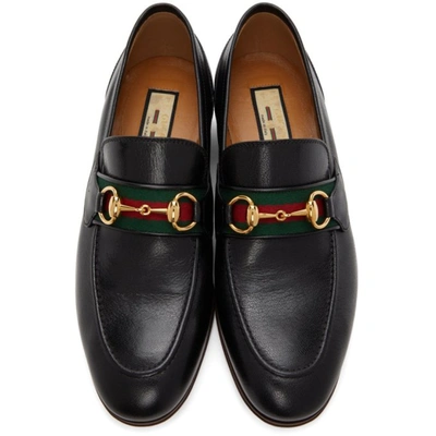 Shop Gucci Black Web Horsebit Loafers In 1060 Nero/vrv