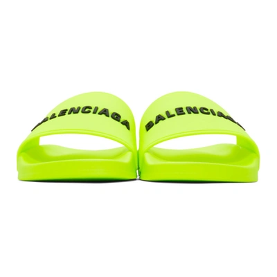 Shop Balenciaga Yellow Logo Pool Slides In 7321 Yellow