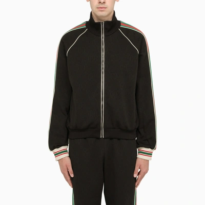 Shop Gucci Black Jacket In Gg Jacquard Jersey With Zip