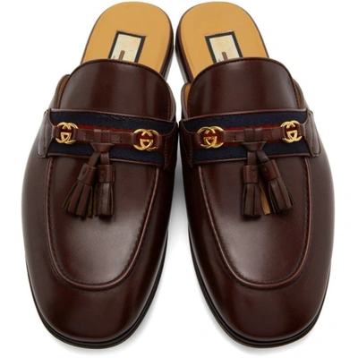 Shop Gucci Burgundy Web Interlocking G Slip-on Loafers In Ruby Bordeaux