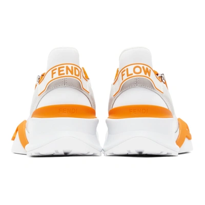 Shop Fendi White & Orange ' Flow' Low-top Sneakers