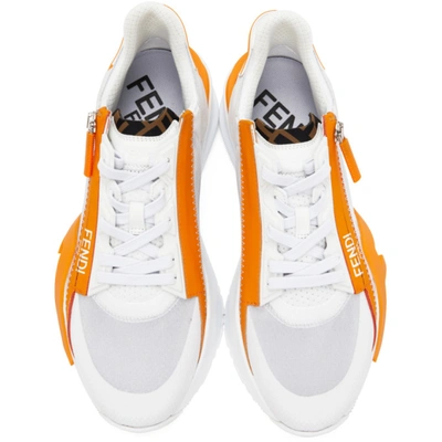 Shop Fendi White & Orange ' Flow' Low-top Sneakers