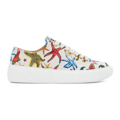 Shop Versace White Graphic Print Greca Low-top Sneakers In White/multicolor