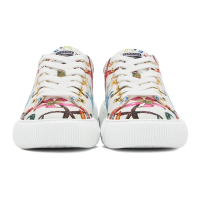 Shop Versace White Graphic Print Greca Low-top Sneakers In White/multicolor