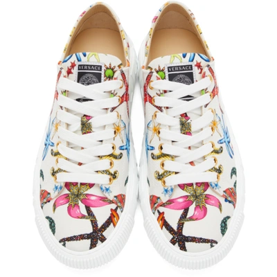 Shop Versace White Graphic Print Greca Low-top Sneakers In White/multicolor