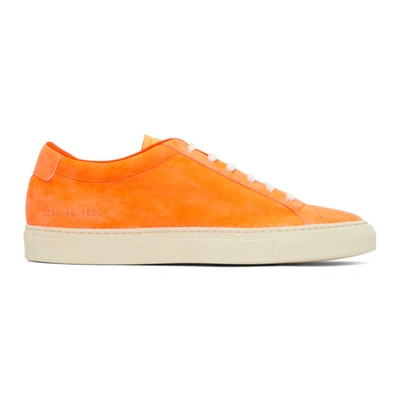 Shop Common Projects Orange Nubuck Achilles Low Sneakers In Orange Fluorescent