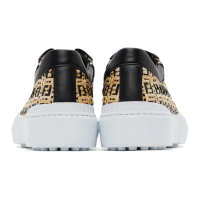 Shop Fendi Black & Beige Raffia 'forever ' Sneakers In Natural