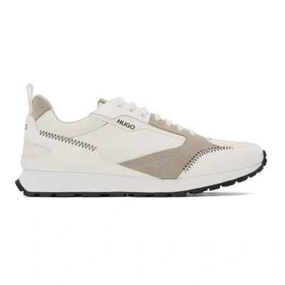 Shop Hugo White & Grey Icelin Running Sneakers In Medium Grey