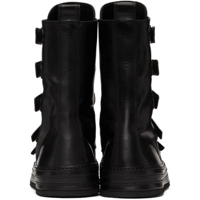 Shop Ann Demeulemeester Black Leather Velcro High-top Sneakers