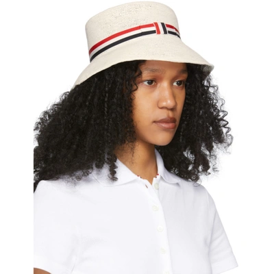 Shop Thom Browne Off-white Natural Straw Crochet Hat