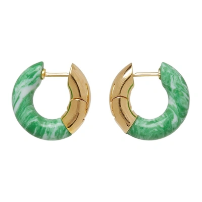 Shop Bottega Veneta Green & Gold Striped Agate Earrings In White