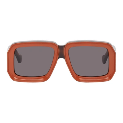 Shop Loewe Tortoiseshell & Orange Paula's Ibiza Big Square Sunglasses In Shiny Orange/havana