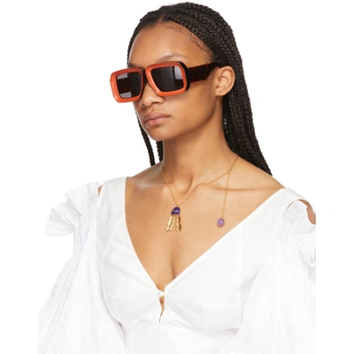 Shop Loewe Tortoiseshell & Orange Paula's Ibiza Big Square Sunglasses In Shiny Orange/havana