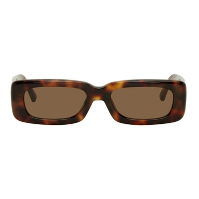 Shop Attico Tortoiseshell Linda Farrow Edition Mini Marfa Sunglasses In Tartarugato