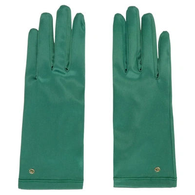 Shop Gucci Green Satin Gloves In Turquoise Blue