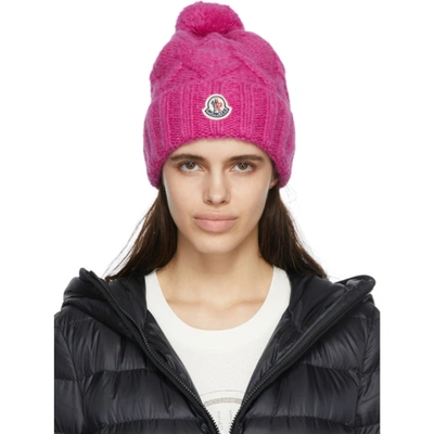 Moncler Logo-patch Knitted Beanie In Pink | ModeSens