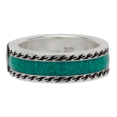 Shop Gucci Silver & Green Interlocking G Ring In Silver/turquoise