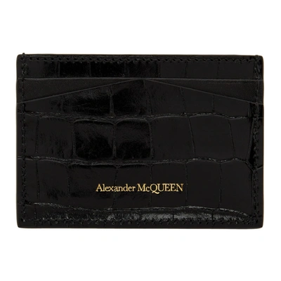 Shop Alexander Mcqueen Black Croc Skull Card Holder