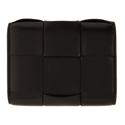 Shop Bottega Veneta Black Intrecciato Trifold Wallet In Black/gold