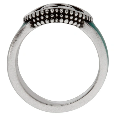 Shop Gucci Silver & Green Interlocking G Signet Ring In Silver/turquoise