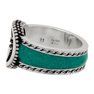 Shop Gucci Silver & Green Interlocking G Signet Ring In Silver/turquoise
