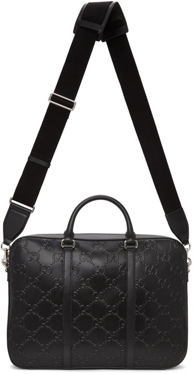 Shop Gucci Black Gg Embossed Briefcase In 1000 Black/black/bla